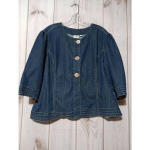 Cato Woman Denim Jacket 18 20W Blue Button Front 3/4 Sleeve Flare